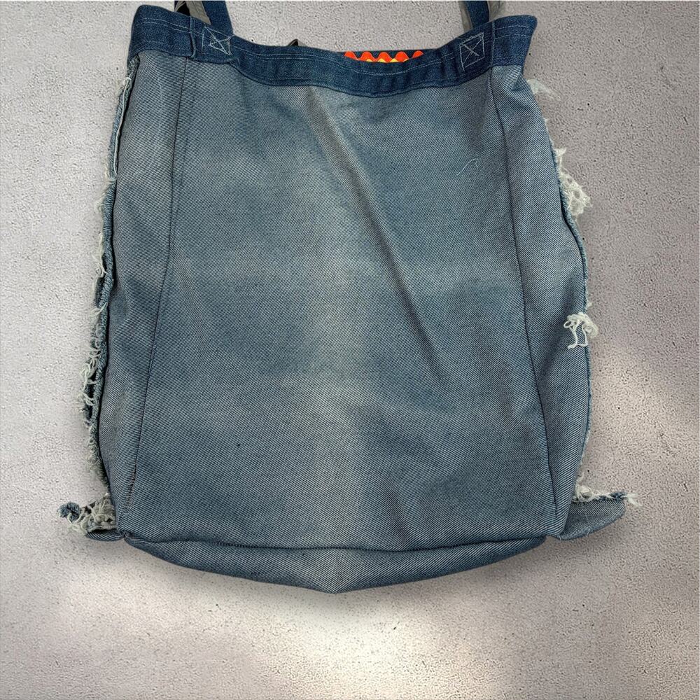 2000s Handmade Patchwork Denim Tote Bag Cottagecore Autumn Whimsy Thanksgiving - Picture 5 of 13